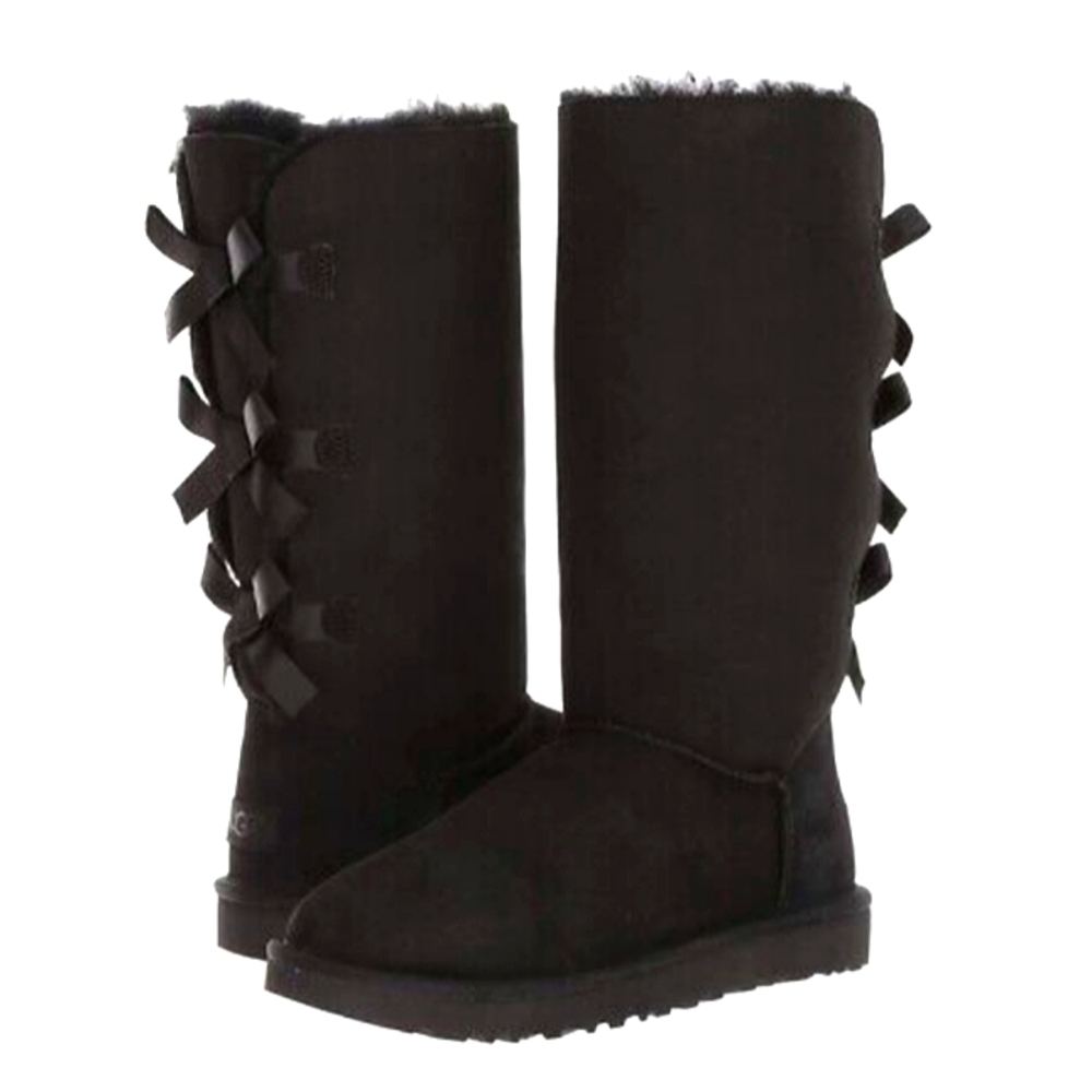 UGG Bailey Bow Tall II Shearling Lined Suede Boots in Black Sz. 5